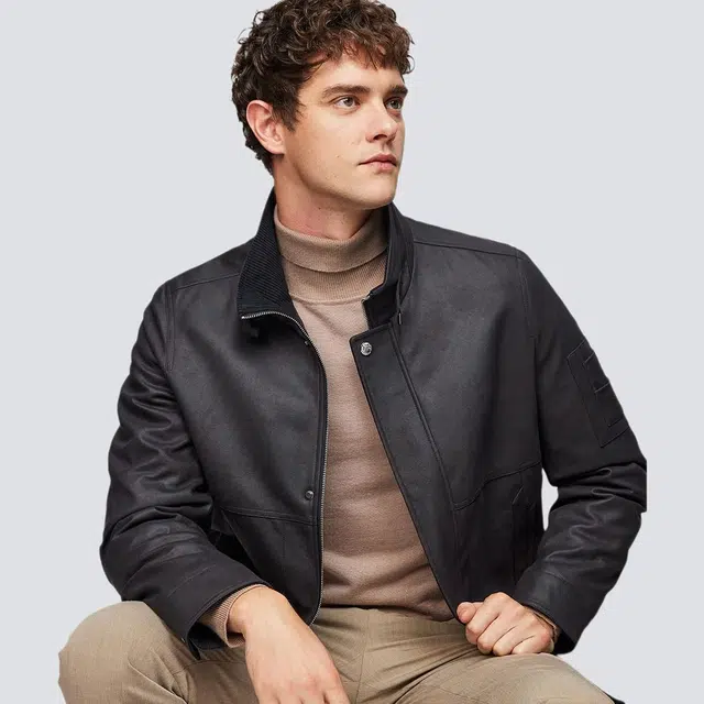 红豆 鸭绒美式复古仿麂皮绒立领夹克防风通勤休闲保暖秋冬外套羽绒服 男款