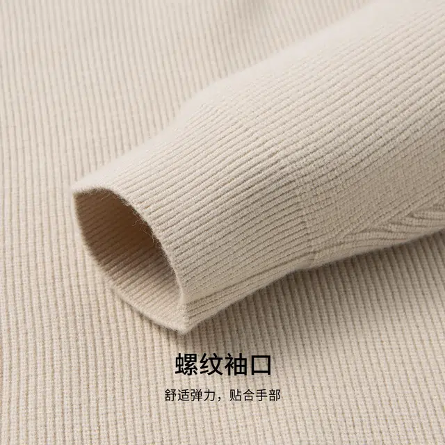 红豆 含绵羊毛柔软细腻翻领领纯色提花亲肤保暖打底衫毛衣 男款