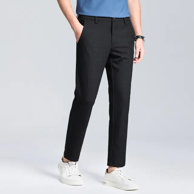 红豆 挺括易打理色织格纹轻薄透气弹力耐皱亲肤百搭直筒长裤休闲裤 男款