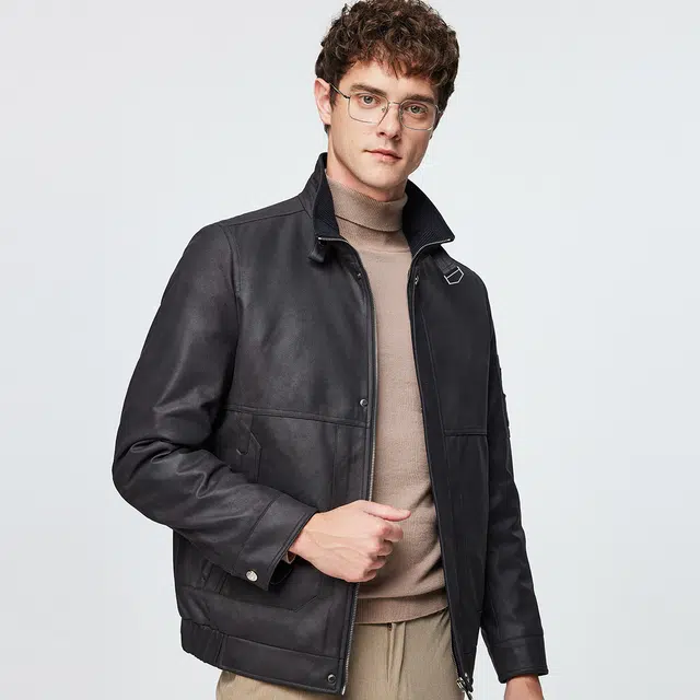 红豆 鸭绒美式复古仿麂皮绒立领夹克防风通勤休闲保暖秋冬外套羽绒服 男款