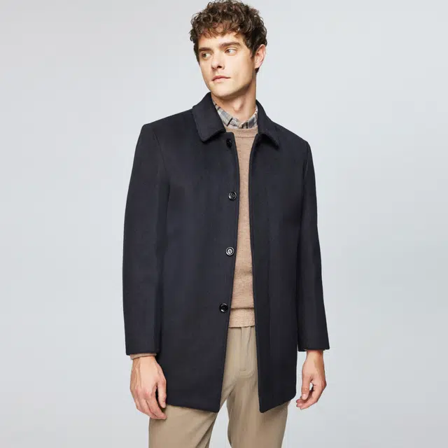 红豆 轻奢绵羊毛中长款毛呢加绒加厚保暖高级感夹克通勤秋冬外套大衣 男款