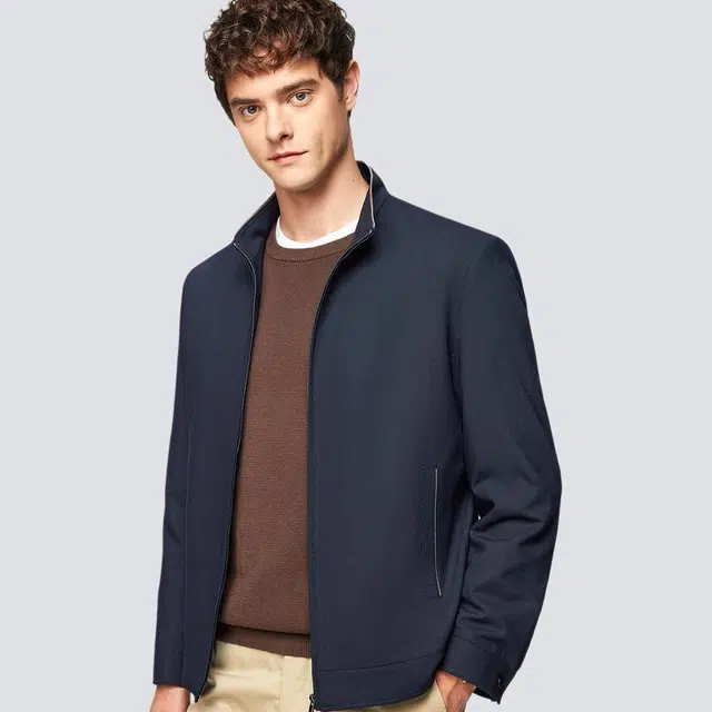 红豆 含绵羊毛高档商务休闲立领时尚简约易打理防风茄克外套夹克 男款