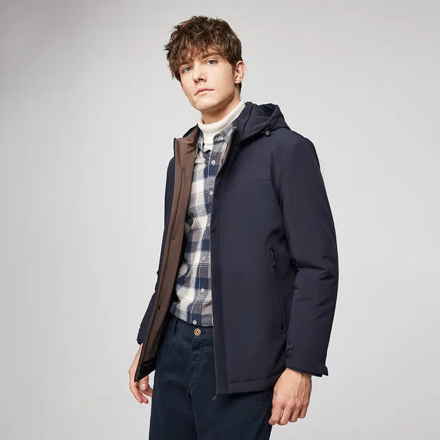 红豆 加绒加厚连帽可拆防寒保暖商务休闲夹克户外运动外套棉服 男款