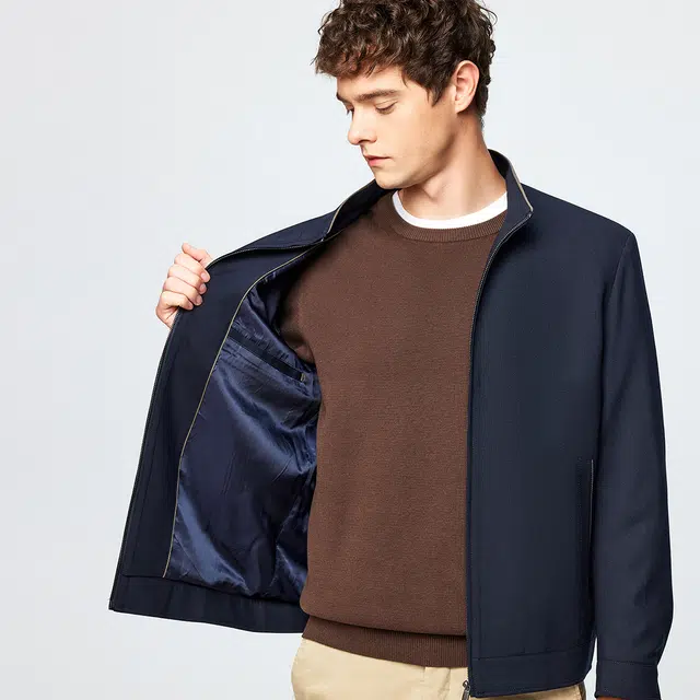 红豆 含绵羊毛高档商务休闲立领时尚简约易打理防风茄克外套夹克 男款