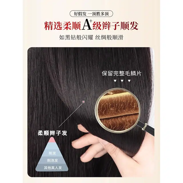 黛姿 气质八字刘海假发 女真发全真人发头顶遮白发增发量蓬松高颅顶 自然色/摩卡棕
