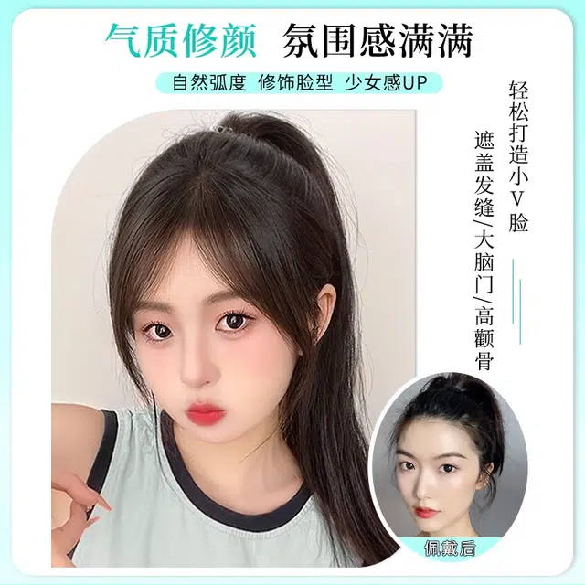 艾雪梦 八字刘海中分款假发片 无痕全真人发无痕增量蓬松 自然色/摩卡棕