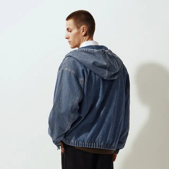 森马 时尚百搭休闲潮流复古做旧宽松连帽舒适美式纯棉上衣街头潮酷牛仔夹克外套 男款