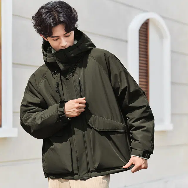 森马 防水防油防污防风户外登山纯色宽松连帽棉服 男款