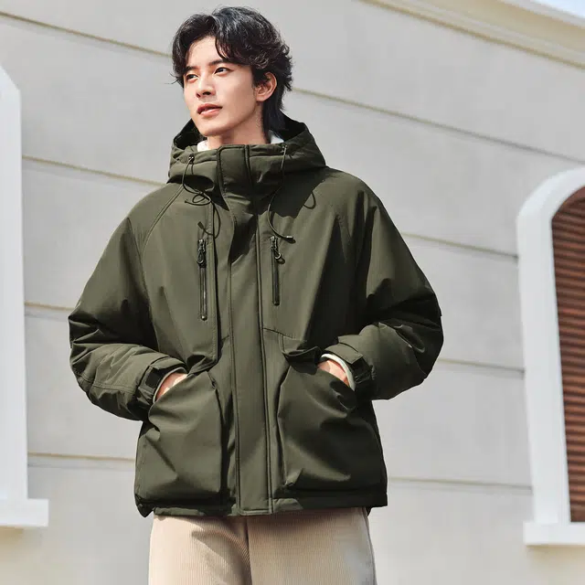 森马 防水防油防污防风户外登山纯色宽松连帽棉服 男款