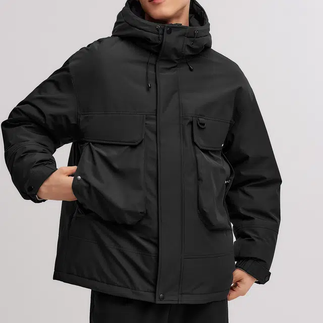 森马 宽松纯色连帽工装厚款防风防水羽绒服 男款