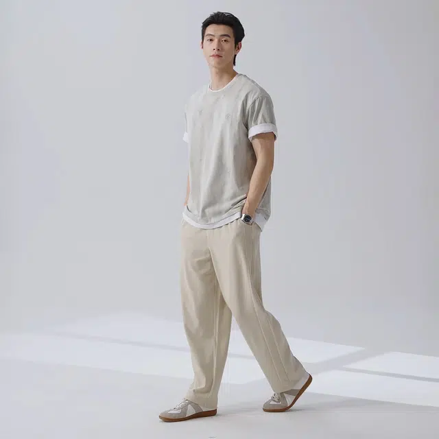 森马 宽松直筒纯色百搭系带休闲裤 男款