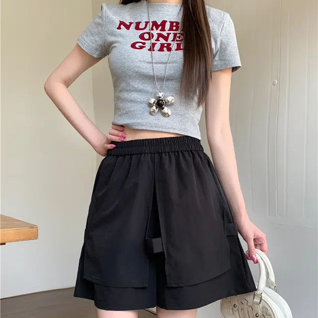 沐晓欣 法式慵懒风时尚舒适通勤百搭宽松高腰休闲短裤 女款
