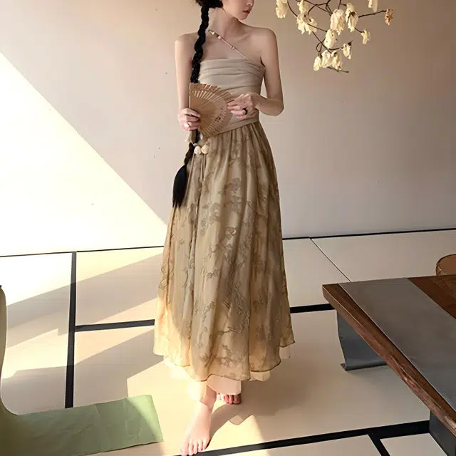 沐晓欣 国风新中式浪漫设计感修身收腰显瘦改良少女古风旗袍裙女装绝美高腰复古禅意气质优雅乖乖女穿搭无袖连衣裙 女款