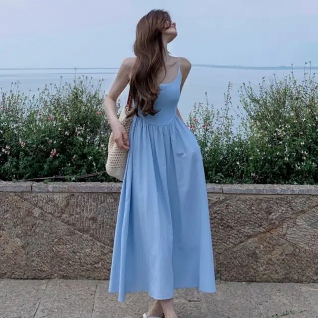 沐晓欣 舒适休闲时尚百搭吊带连衣裙 女款