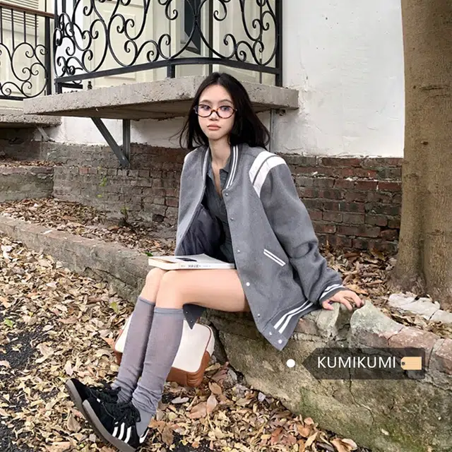 沐晓欣 美式高街复古高级设计感学院风立领百搭舒适学院风韩版简约通勤宽松休闲棒球服 男女同款 灰色（升级版）