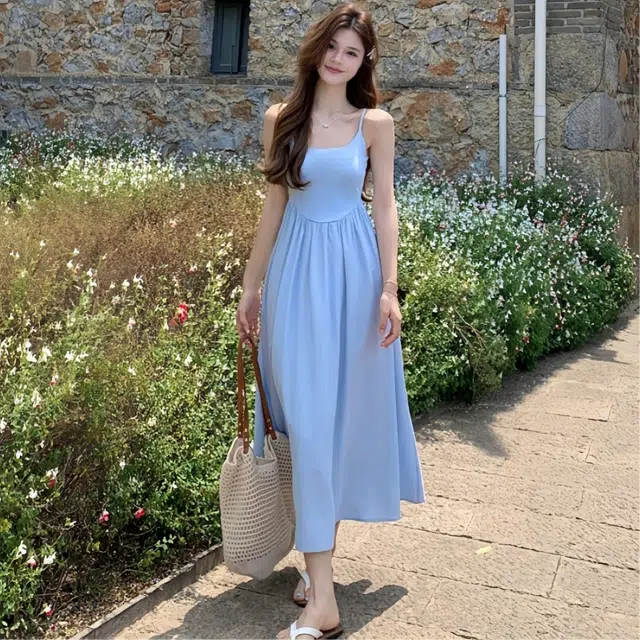 沐晓欣 舒适休闲时尚百搭吊带连衣裙 女款