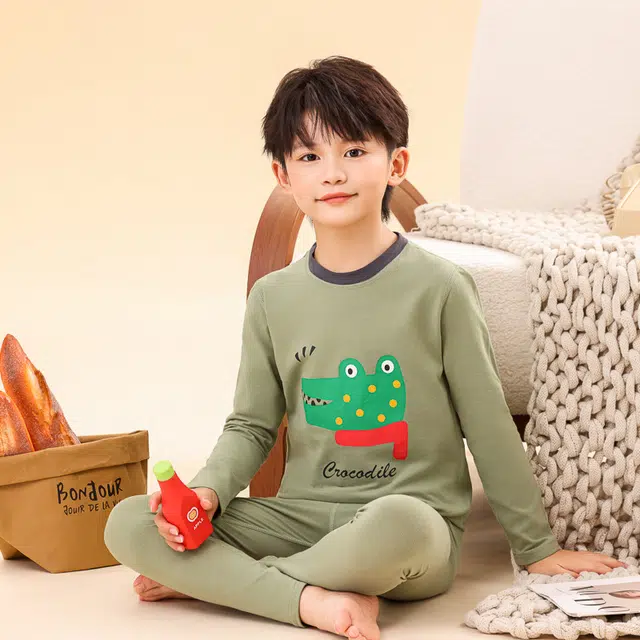 棉基因 纯棉舒适柔软青少年可爱精致印花休闲家居打底内搭保暖套装 男女同款