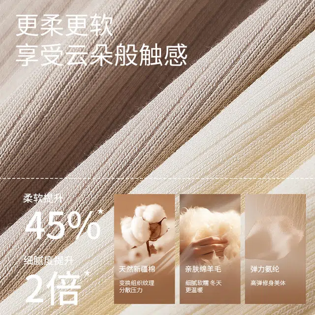 棉基因 绵羊毛贴肤柔软锁温拼接蕾丝设计修身显瘦纯色气质百搭打底保暖套装 女款
