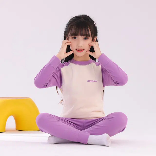 棉基因 云朵绒青少年舒适柔软贴肤贴片锁温高弹性轻便大童简约百搭彩色系保暖套装 男女同款