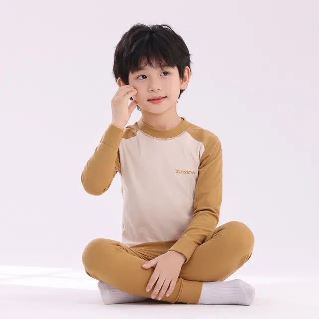 棉基因 青少年云朵绒舒适柔软贴肤锁温贴片高弹性轻便大童简约百搭保暖套装 男女同款
