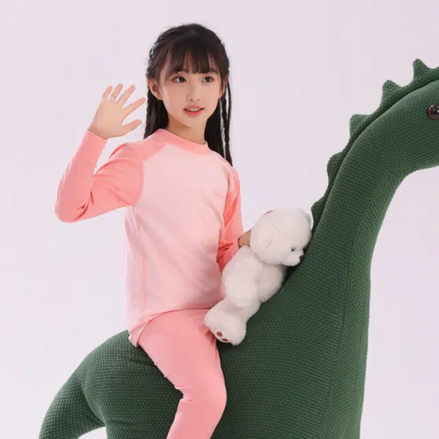 棉基因 云朵绒青少年舒适柔软贴肤锁温贴片高弹性轻便大童简约百搭彩色系保暖套装 男女同款