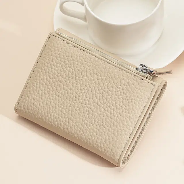 老人头 时尚潮流多功能简约百搭多卡位高级质感钱夹 头层牛皮 钱包 女款 黑色/米白色