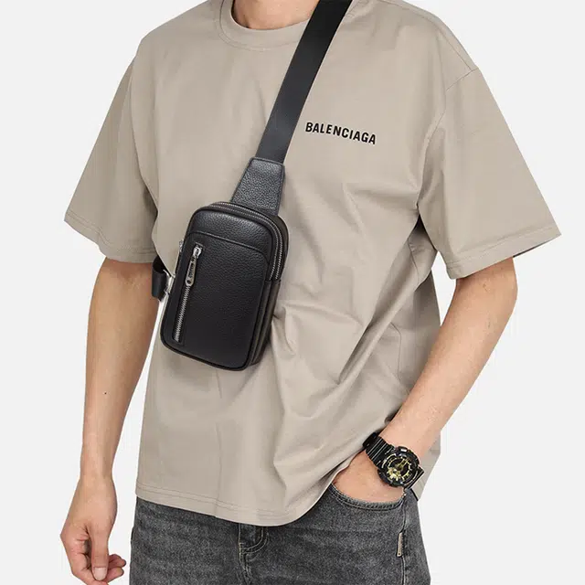 老人头 潮流胸前包通勤百搭高级感 头层牛皮 胸包 常规 男款 黑色