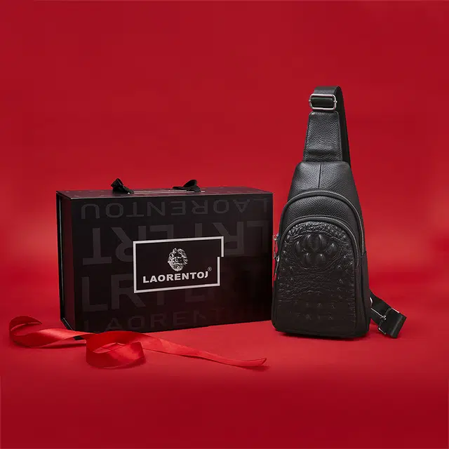 老人头 休闲简约通勤百搭 头层牛皮 胸包 男款 黑色