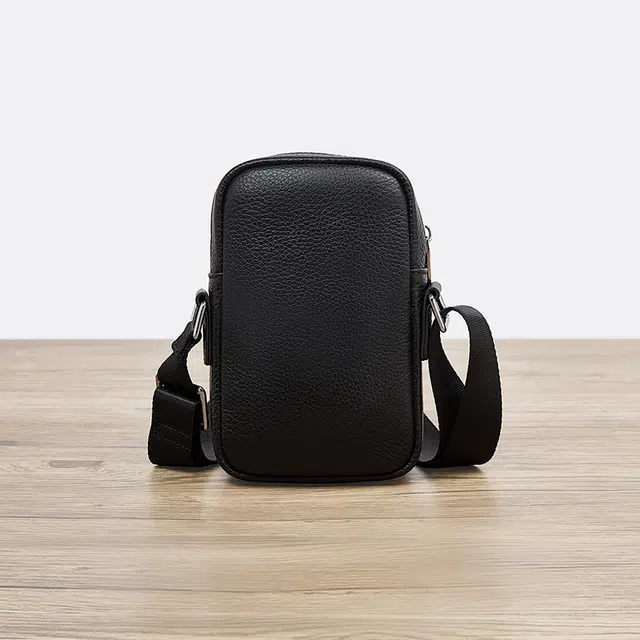 老人头 商务简约休闲轻便实用耐磨防水 头层牛皮 单肩包 男款 黑色