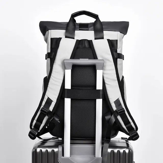 老人头 机能工装风大容量折叠扩容出差旅行 合成革 双肩包 常规 男女同款情侣款 黑色/灰色/浅灰色