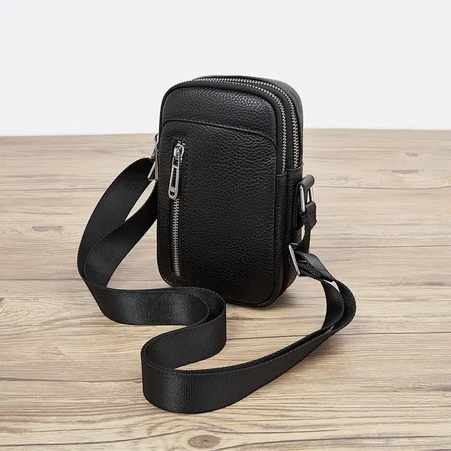 老人头 商务简约休闲轻便实用耐磨防水 头层牛皮 单肩包 男款 黑色