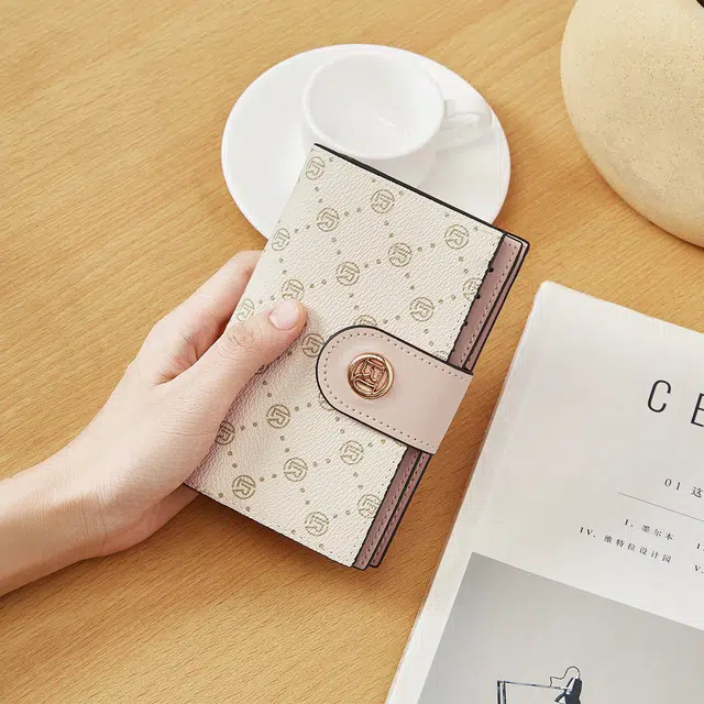 老人头 经典满印时尚小众设计多卡位多功能钱夹轻便实用卡包票夹 合成革 钱包 常规 女款 粉色