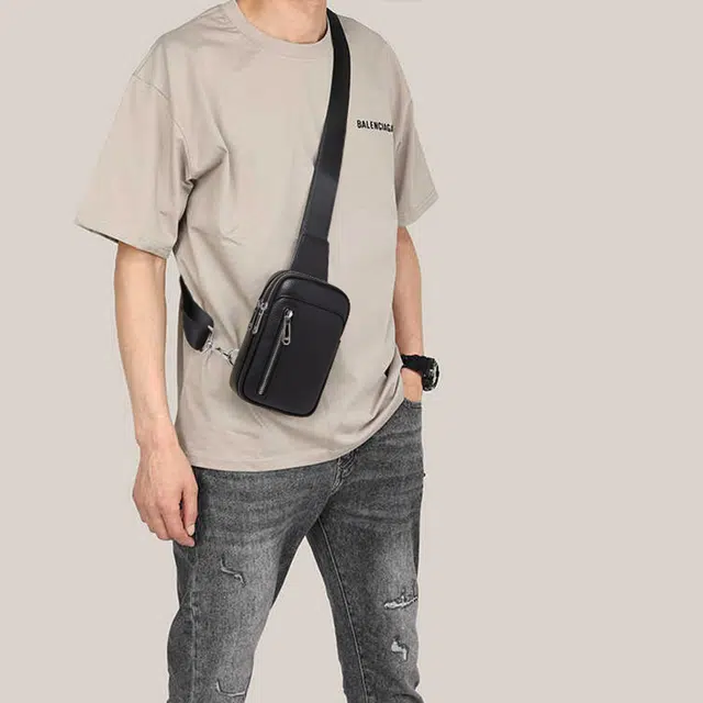 老人头 潮流胸前包通勤百搭高级感 头层牛皮 胸包 常规 男款 黑色