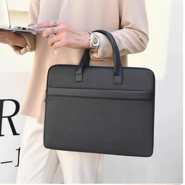 老人头 商务休闲简约时尚上班通勤手提单肩斜挎包 织物 公文包 常规 男款 灰黑色