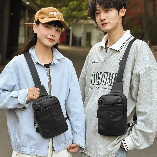 老人头 百搭休闲轻便通勤单肩旅游骑行包 人造革 胸包 男女同款情侣款 多色