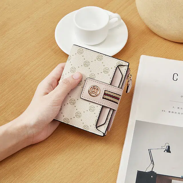 老人头 时尚满印小众设计高级感卡包多功能通勤钱夹 合成革 钱包 常规 女款 粉色