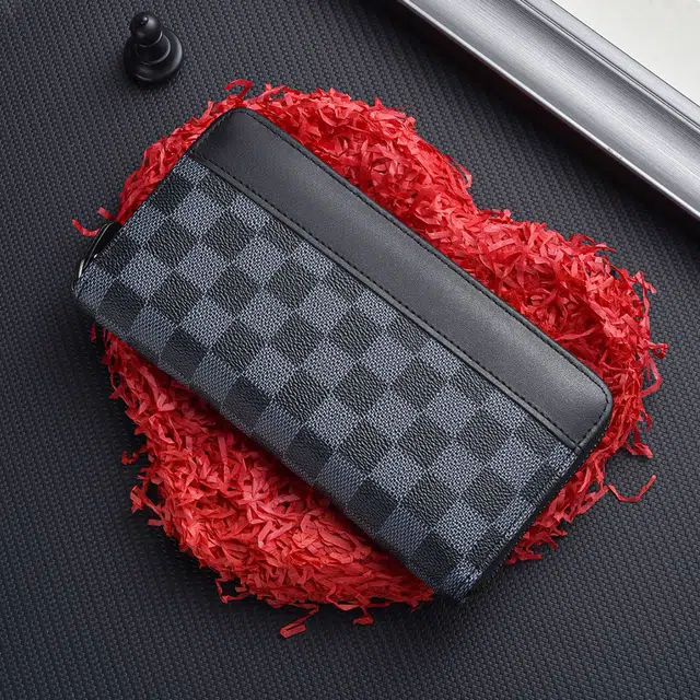 老人头 经典通勤长款棋盘格多功能 合成革 钱包 常规 男款 黑色