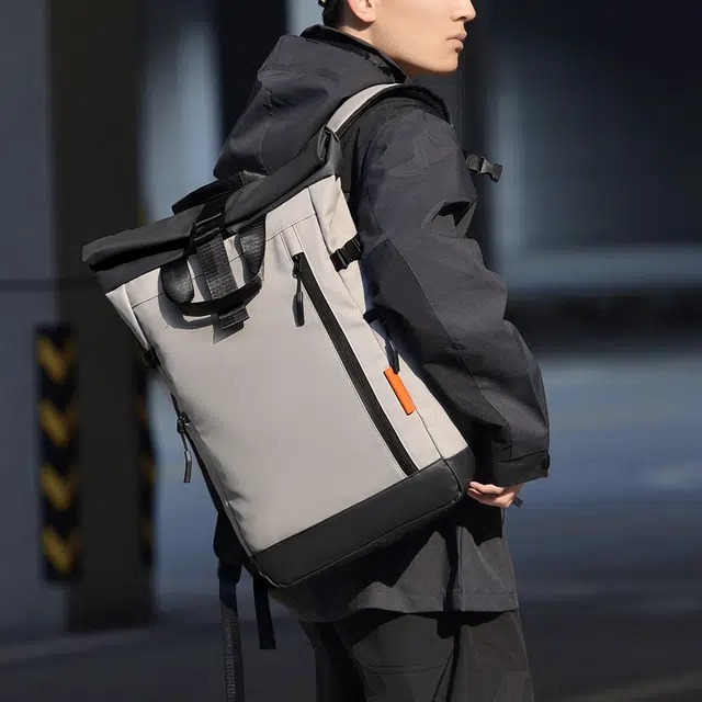 老人头 机能工装风大容量折叠扩容出差旅行 合成革 双肩包 常规 男女同款情侣款 黑色/灰色/浅灰色