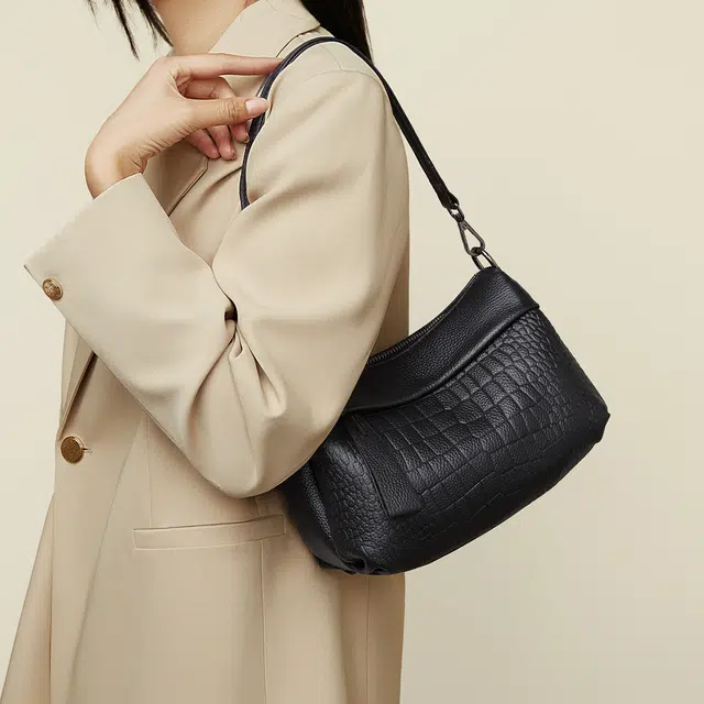 老人头 时尚百搭纯色通勤潮流百搭 牛皮革拼合成革 单肩包 常规 女款 多色