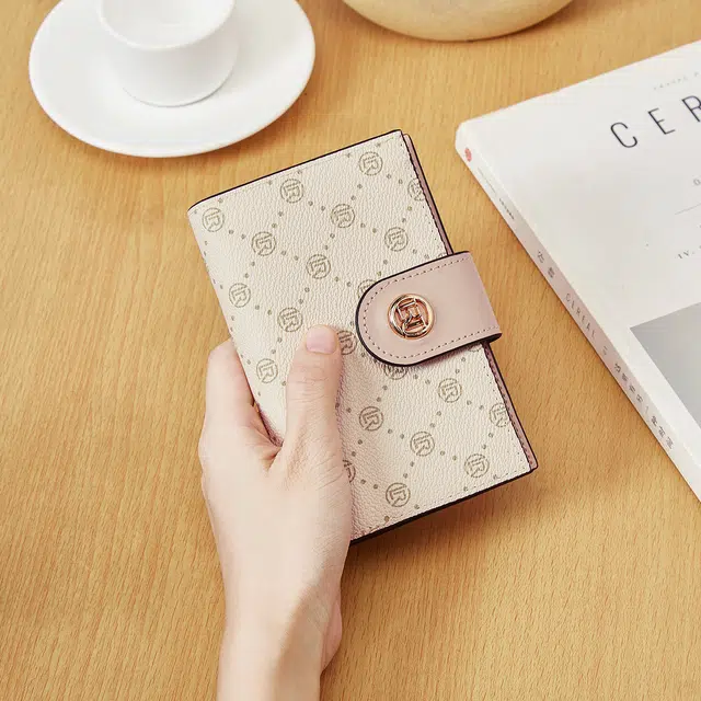 老人头 经典满印时尚小众设计多卡位多功能钱夹轻便实用卡包票夹 合成革 钱包 常规 女款 粉色