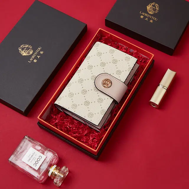 老人头 经典满印时尚小众设计多卡位多功能钱夹轻便实用卡包票夹 合成革 钱包 常规 女款 粉色