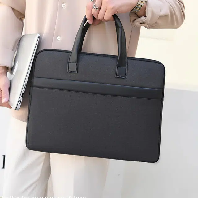 老人头 商务休闲简约时尚上班通勤手提单肩斜挎包 织物 公文包 常规 男款 灰黑色