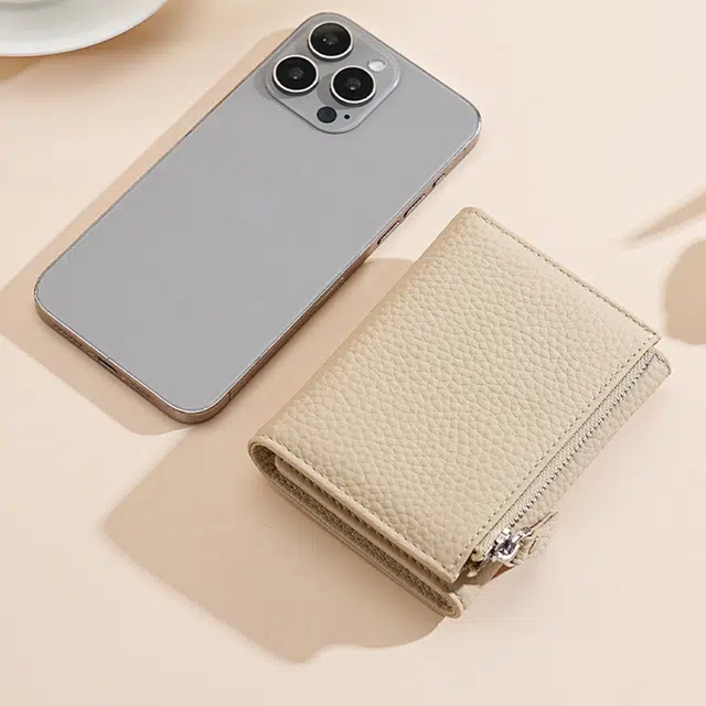 老人头 时尚潮流多功能简约百搭多卡位高级质感钱夹 头层牛皮 钱包 女款 黑色/米白色