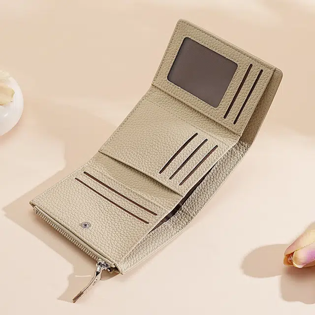 老人头 时尚潮流多功能简约百搭多卡位高级质感钱夹 头层牛皮 钱包 女款 黑色/米白色