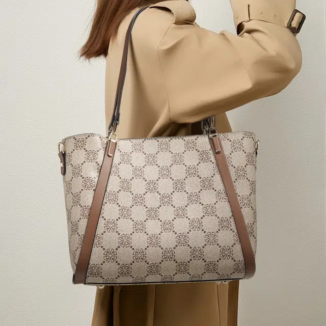 老人头 复古百搭经典通勤 合成革 托特包单肩包 女款 啡色/卡其色