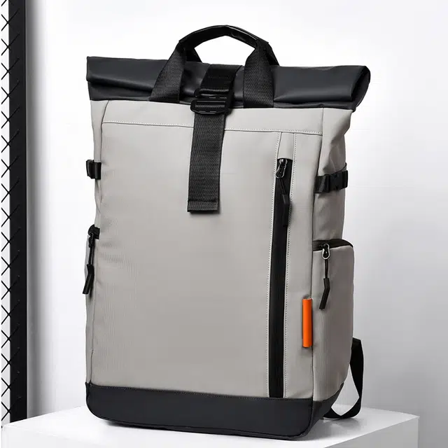 老人头 机能工装风大容量折叠扩容出差旅行 合成革 双肩包 常规 男女同款情侣款 黑色/灰色/浅灰色