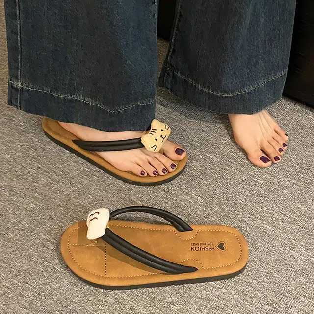 美洲爵士 可爱卡通海边度假夹脚凉拖人字拖鞋 女