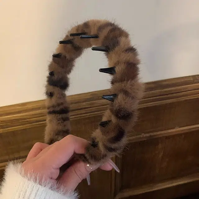 千桐 高颅顶 正反两戴 必备气质绒毛发饰  齿梳飘带外戴发卡头饰 洗脸出门 毛绒 发箍 女款