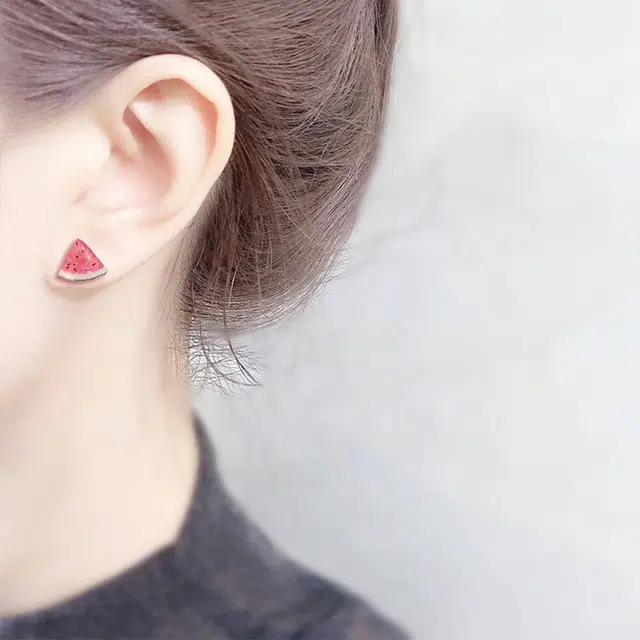 千桐 西瓜 甜美可爱耳饰 小众大气 简约百搭 合金 耳钉 女款