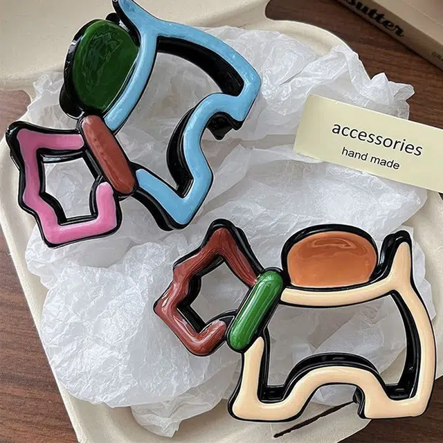 千桐 多巴胺卡通可爱撞色小狗抓夹盘发鲨鱼夹日常百搭饰品 亚克力 发夹 女款